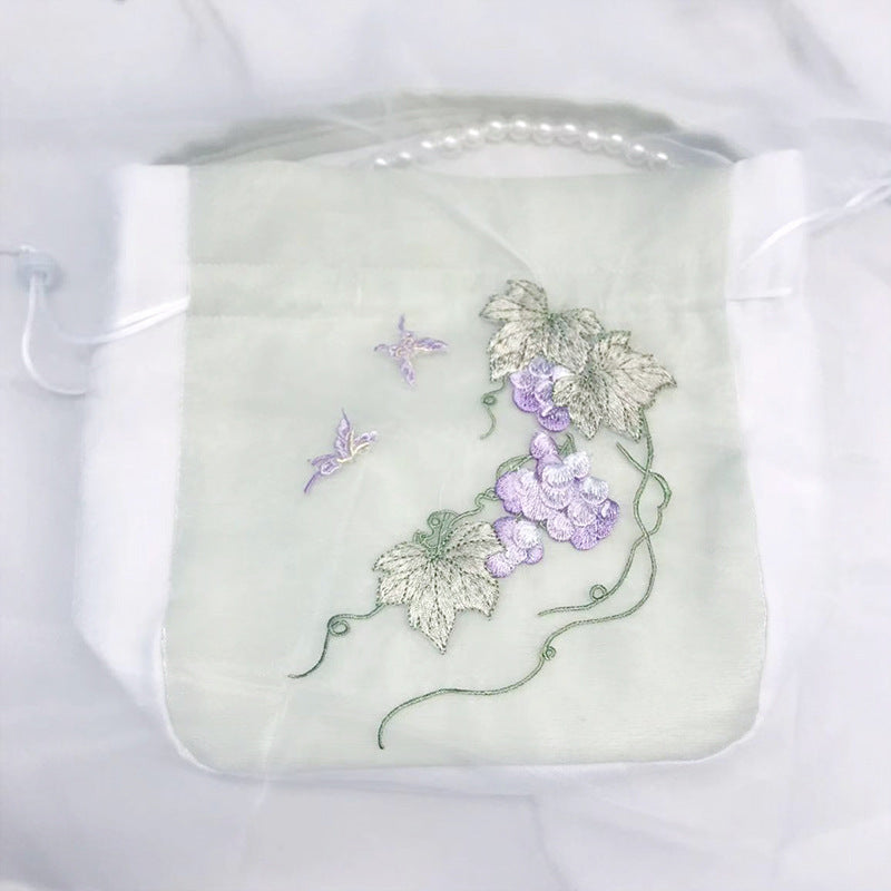 Chinese Style Drawstring Handbag Pearl Embroidery Bags Nang 囊