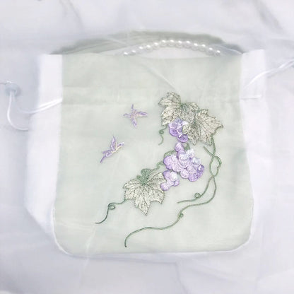 Chinese Style Drawstring Handbag Pearl Embroidery Bags Nang 囊