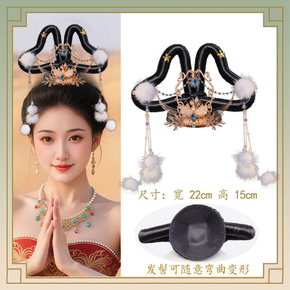 Traditional Chinese Hairstyle Wig Feitian 飞天Hanfu Historical Royal Hairpieces