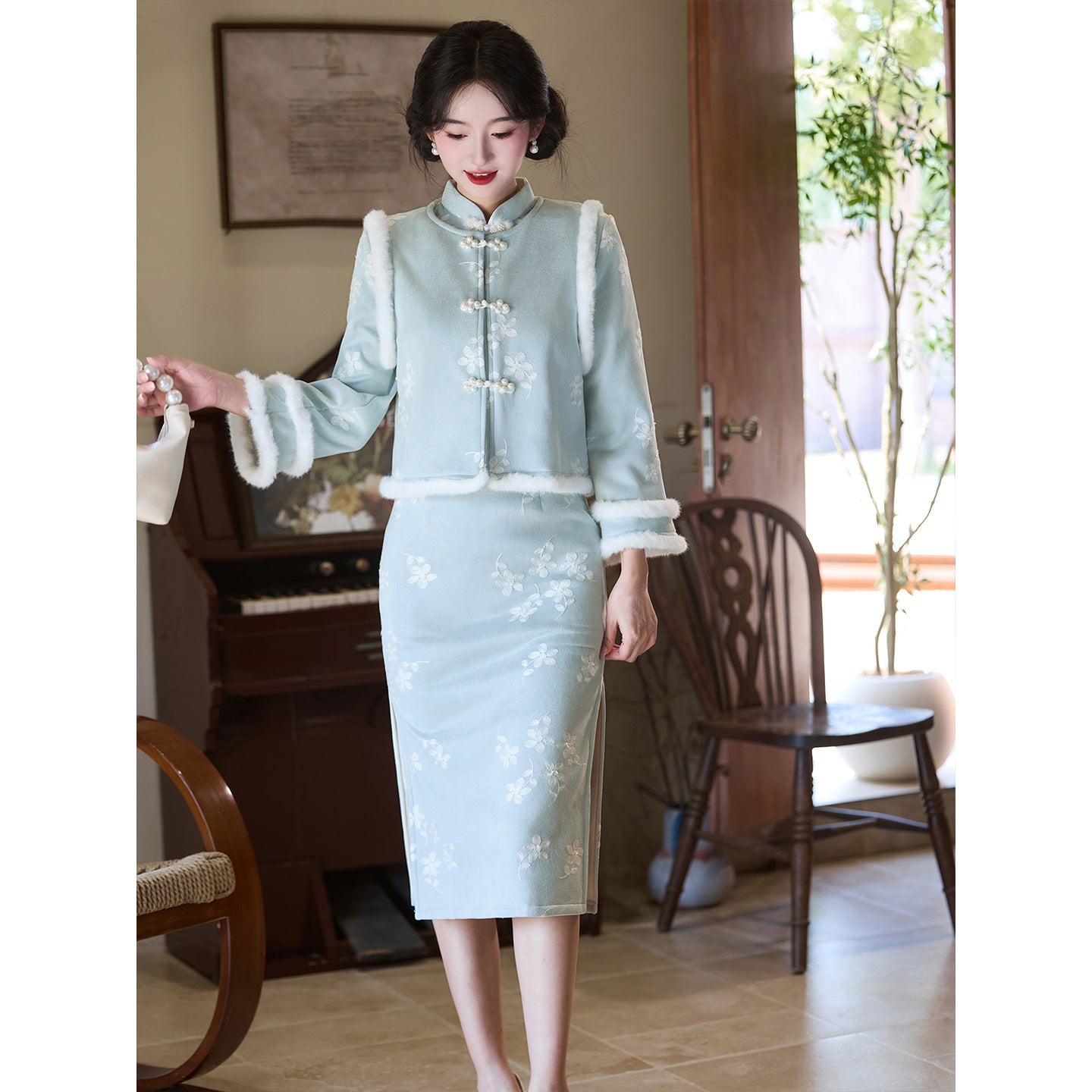 Women's Qipao Qingfeng 清风 Asian Dress Chinese Thicken Modern Hanfu Clothing Velvet Cheongsam Winter Autumn