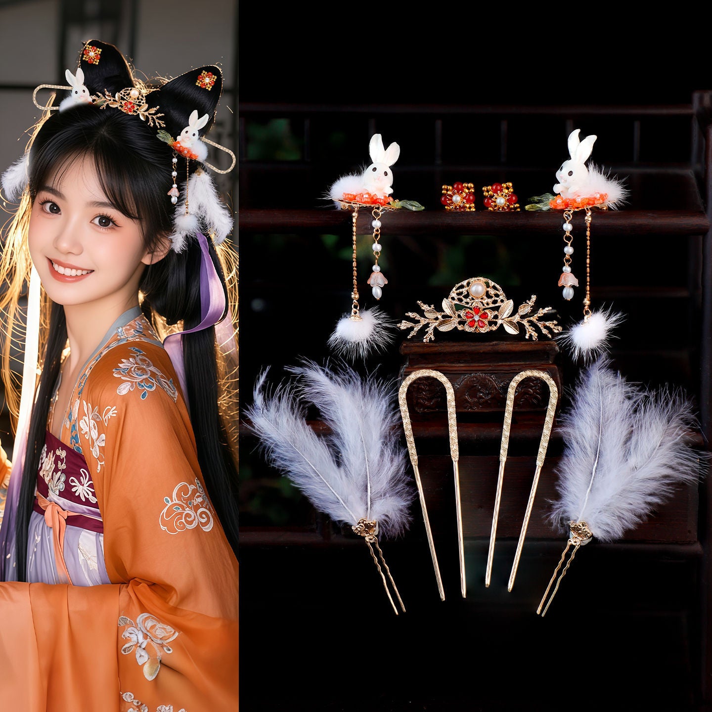 Traditional Chinese Hair jewelry Gongtu 宫兔 Hanfu Historical Headgear