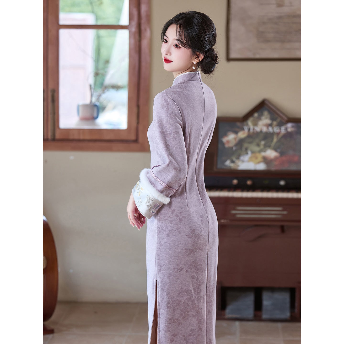 Women's Qipao Ziyan 紫颜 Asian Thicken Dress Chinese Modern Hanfu Clothing Velvet Cheongsam Winter