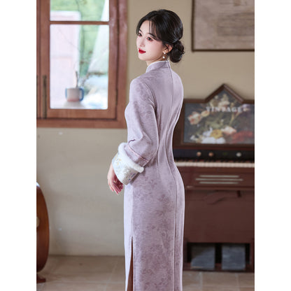 Women's Qipao Ziyan 紫颜 Asian Thicken Dress Chinese Modern Hanfu Clothing Velvet Cheongsam Winter