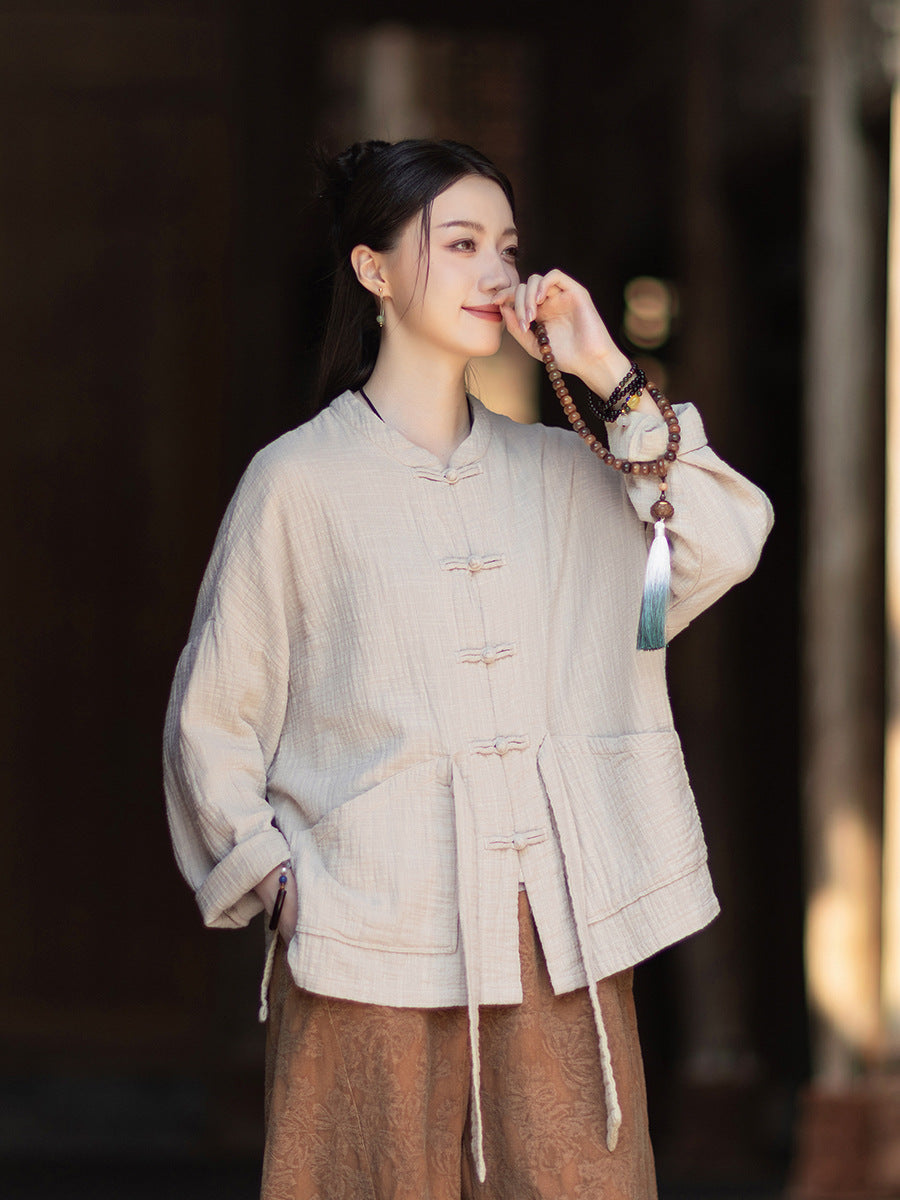 Linen Shirt Yuelong "月胧" Han Element Clothing Women's Modern Hanfu Spring Autumn