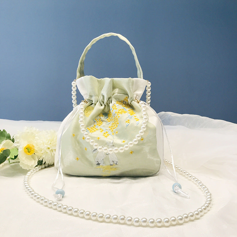 Chinese Style Drawstring Handbag Pearl Embroidery Bags Nang 囊