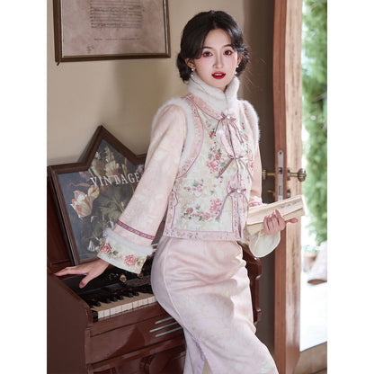 Women's Qipao Yuewanning 月腕凝 Asian Thicken Dress Chinese Modern Hanfu Clothing Velvet Cheongsam Winter