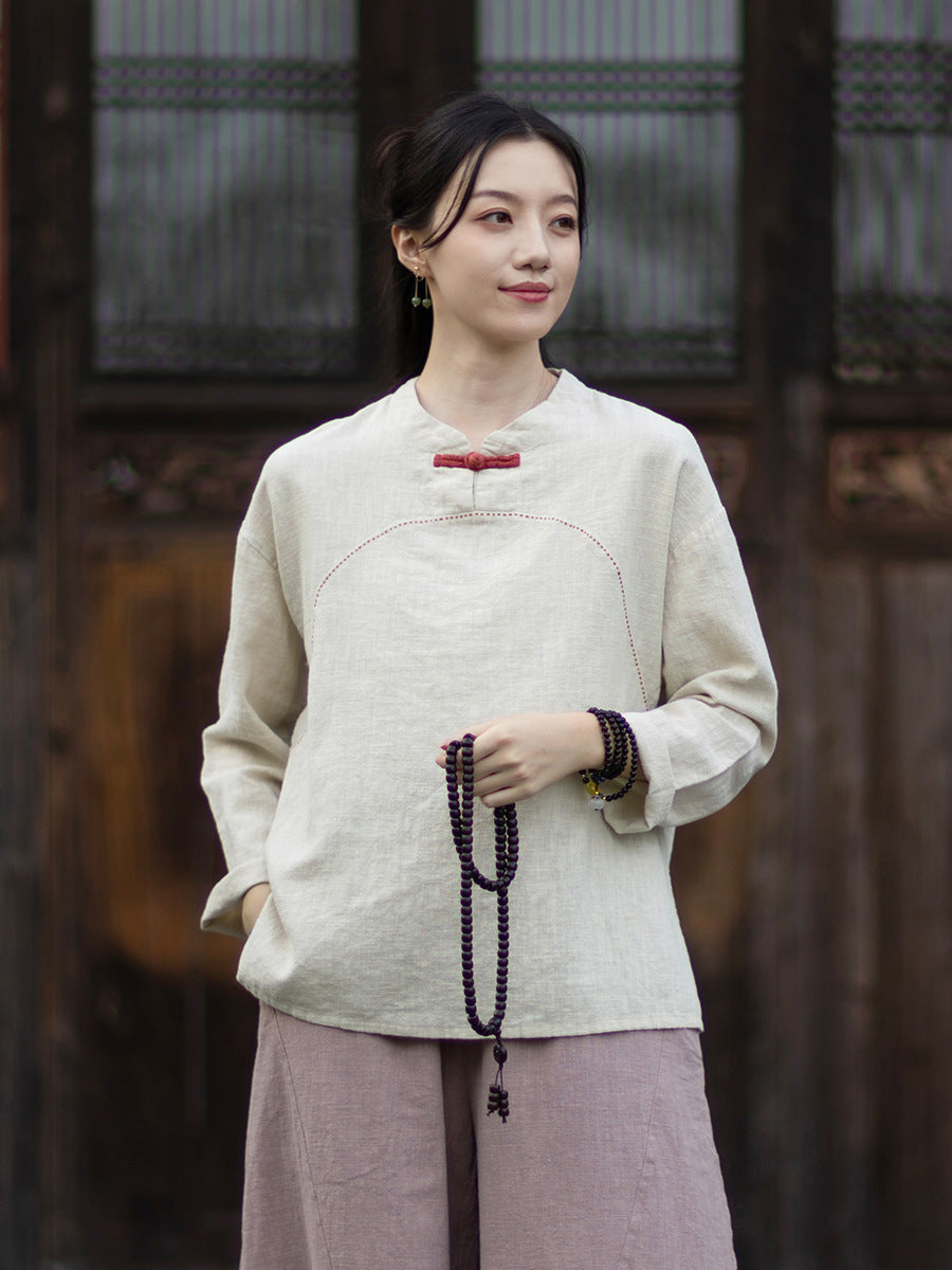 Linen Shirt Guanji "观己" Han Element Clothing Women's Modern Hanfu Spring Autumn
