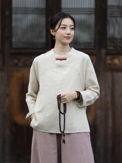 Linen Shirt Guanji "观己" Han Element Clothing Women's Modern Hanfu Spring Autumn