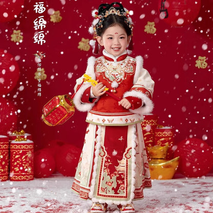 Children's Traditional Clothing Fumianmian 福绵绵 Chinese Lunar New Year Velvet Hanfu Suit