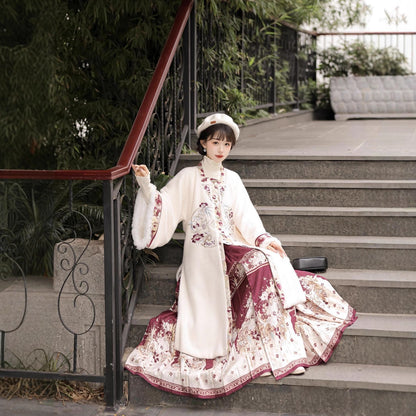 New Chinese Style Clothing Dongrihuarong 冬日花容 Women's Modern Hanfu Qing Dynasty Thicken Velvet  Autumn Winter