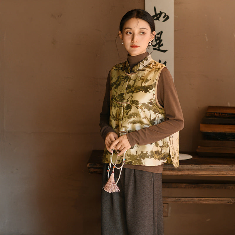 Thicken Vest Han Element Clothing Women's Moran 墨染 Modern Hanfu Thickened  Autumn Winter Spring