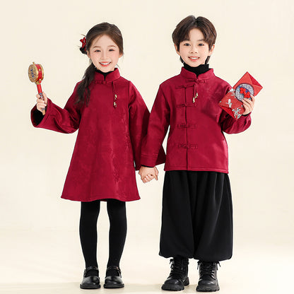 Children's Modern Hanfu Clothing Shuangquan 双全 Chinese Kid's Lunar New Year Velvet Suit
