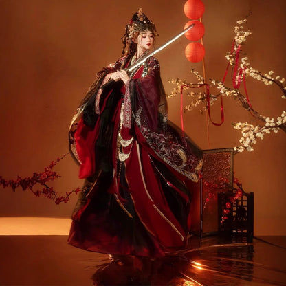 Warring States Women's Dress  Honglianyehuo 红莲业火 Traditional Chinese Hanfu Clothing Spring Autumn