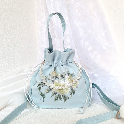 Chinese Style Drawstring Handbag Pearl Embroidery Bags Nang 囊