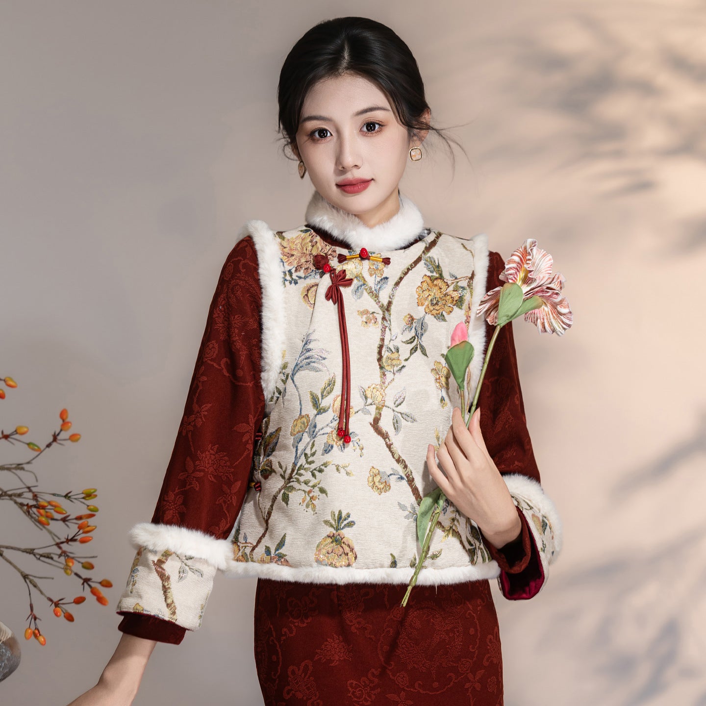 Women's Qipao Wenguiqi 问归期 Asian Thicken Dress Chinese Modern Hanfu Clothing Velvet Cheongsam Winter