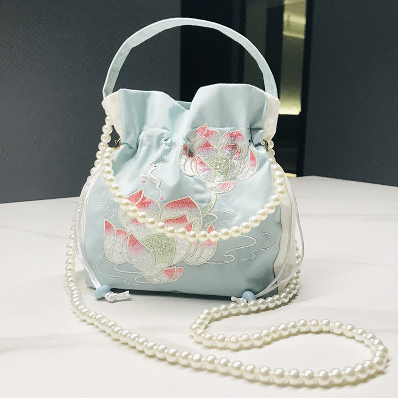 Chinese Style Drawstring Handbag Pearl Embroidery Bags Nang 囊
