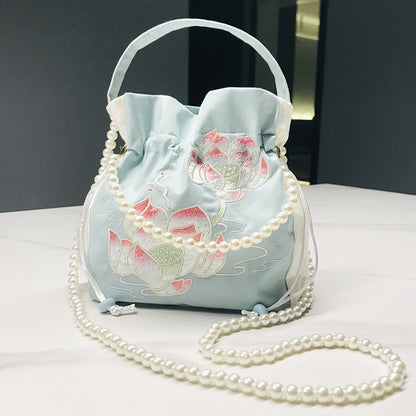 Chinese Style Drawstring Handbag Pearl Embroidery Bags Nang 囊