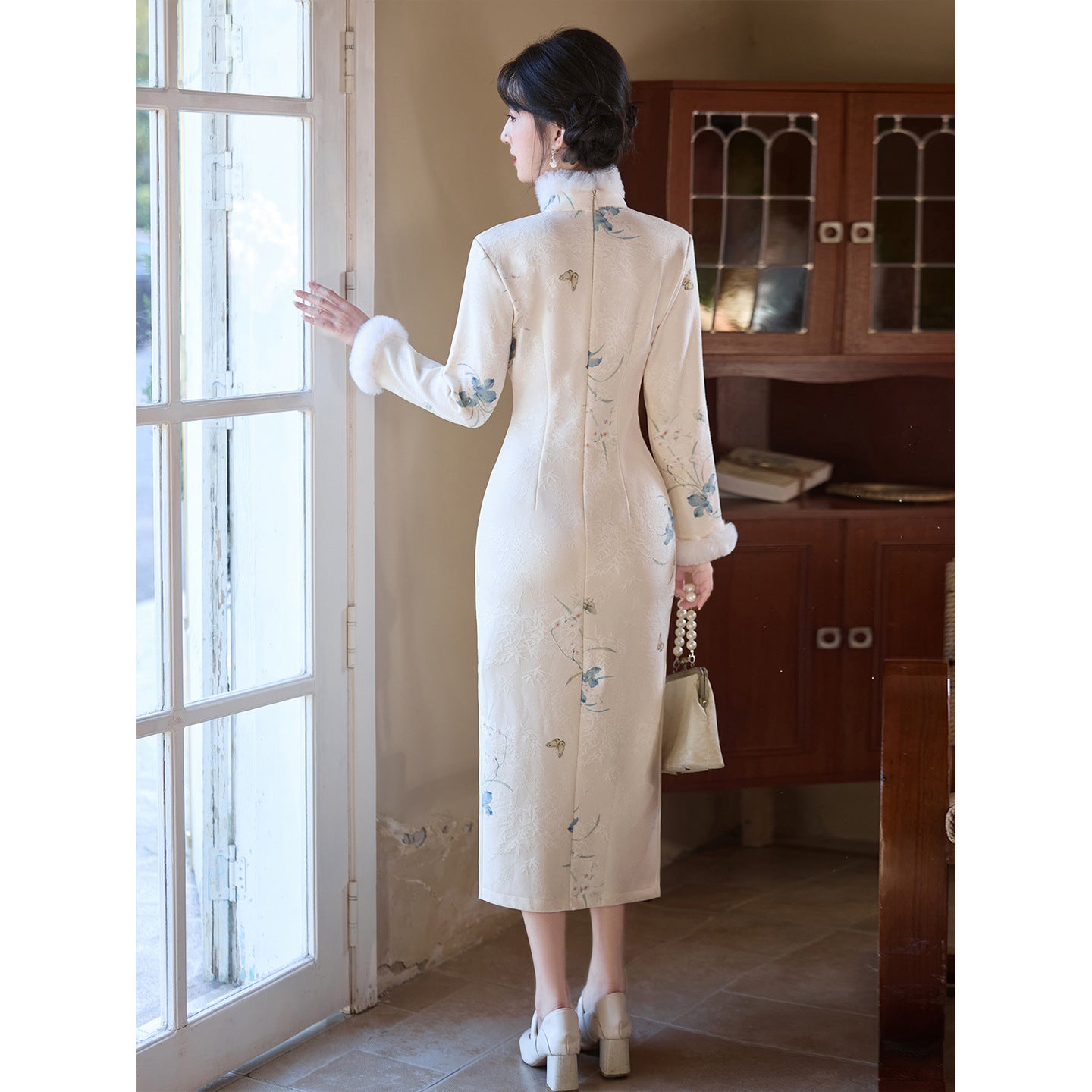 Women's Qipao Landiexue 蓝蝶雪 Asian Thicken Dress Chinese Modern Hanfu Clothing Velvet Cheongsam Winter