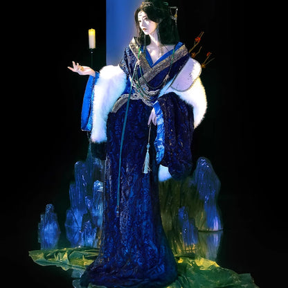 Warring States Clothing  Dugujialuo 独孤伽罗 Women's Chinese Traditional Thicken Velvet Hanfu Dress Autumn Winter