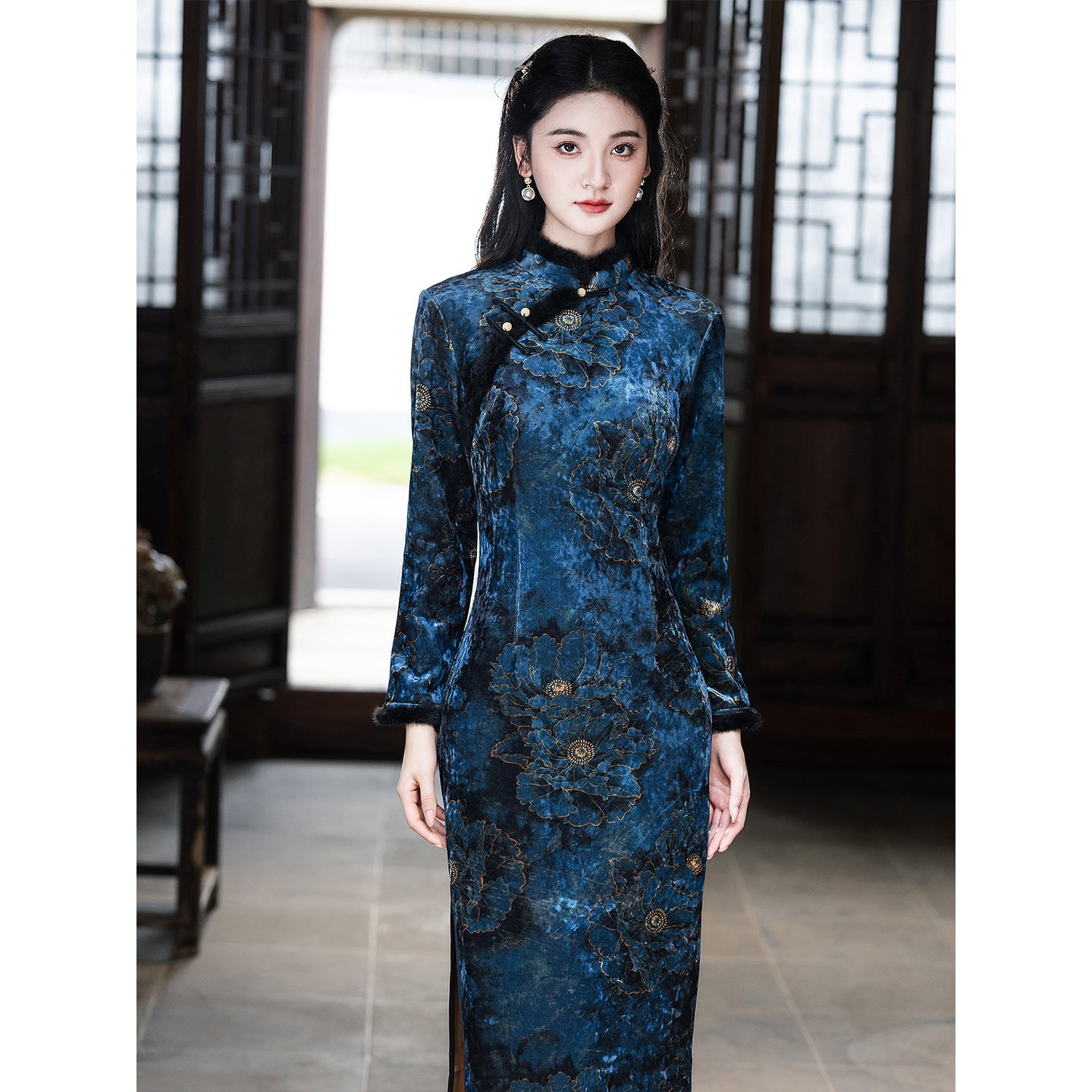 Women's Qipao Sucheng 苏城 Asian Thicken Dress Chinese Modern Hanfu Clothing Velvet Cheongsam Winter