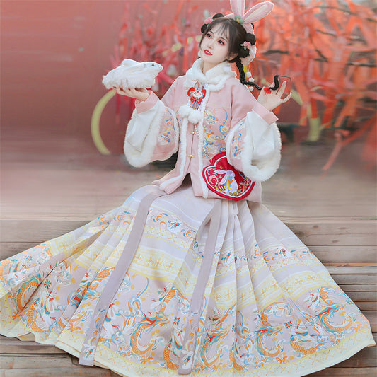 Ming Dynasty Dress Women's Mamian Skirt Rabbit 兔 Chinese Style Lunar New Year Clothes Winter