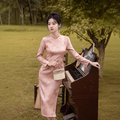 Chinese Modern Women's Qipao Dress  Jinxin 锦心 Clothing Traditional Cheongsam Autumn Winter Velvet Long Sleeves