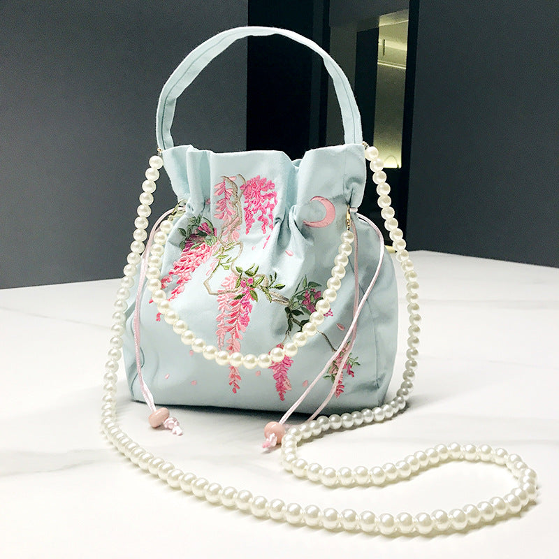 Chinese Style Drawstring Handbag Pearl Embroidery Bags Nang 囊