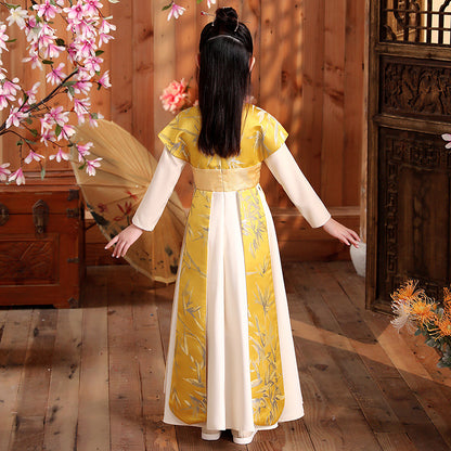 Children's Hanfu Huangzhu 黄竹 Chinese Traditional Scholar Clothing Suit Spring Autumn