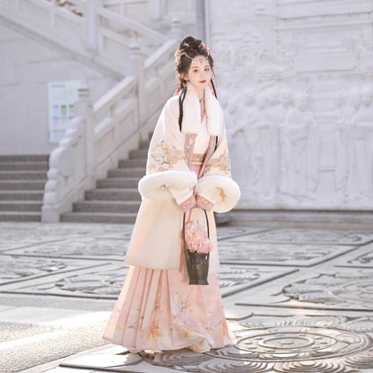 SONG Dynasty Clothing Xishuangyue 溪霜月 Women's Chinese Traditional Thicken Velvet Lunar New Year Hanfu Autumn Winter