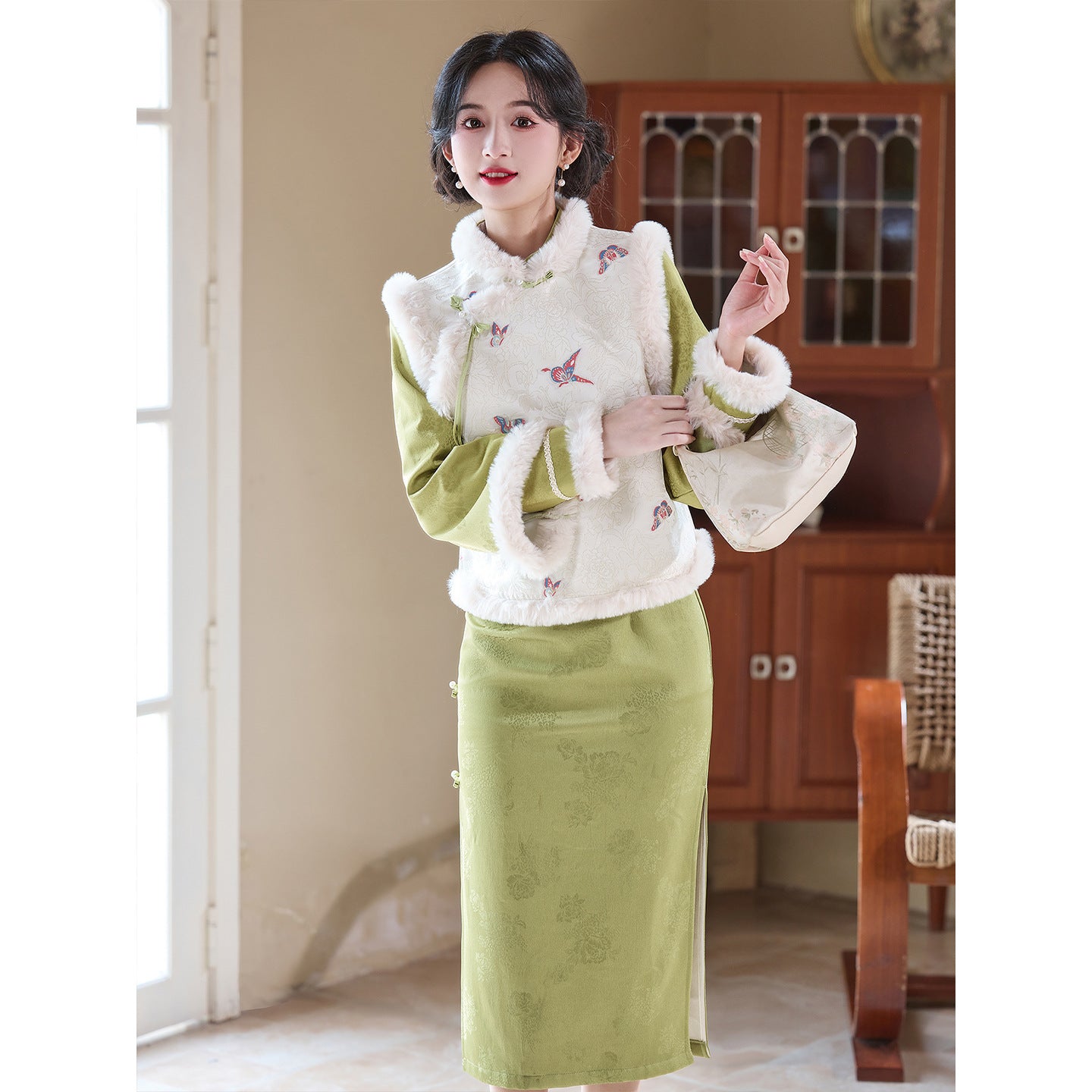 Women's Qipao Youqing 犹青 Asian Dress Chinese Thicken Modern Hanfu Clothing Velvet Cheongsam Winter Autumn
