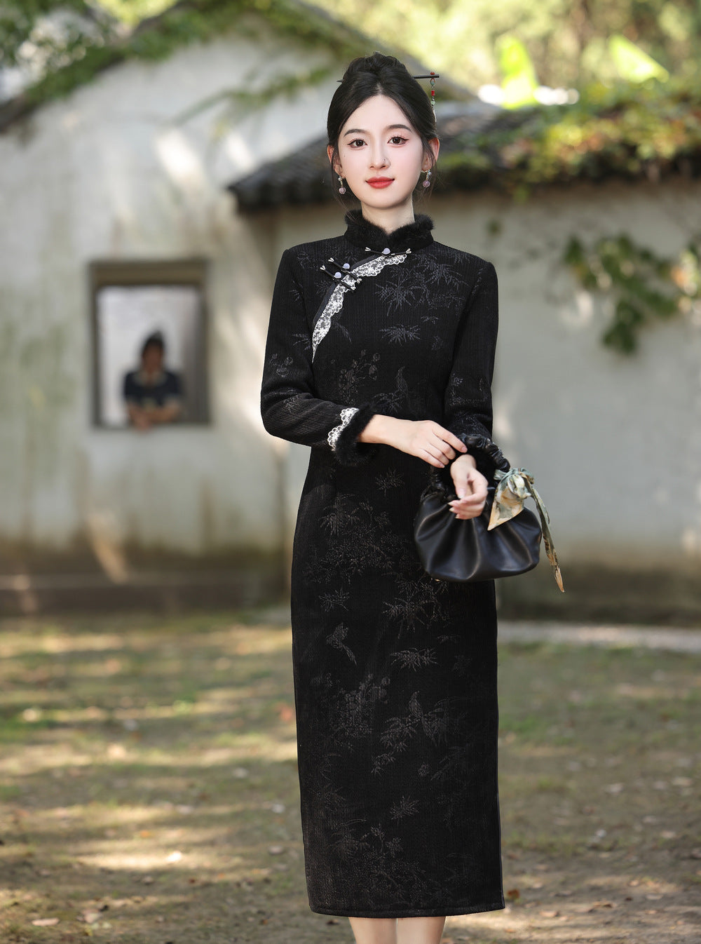 Women's Qipao Zhuniao 竹鸟 Asian Thicken Dress Chinese Modern Hanfu Clothing Velvet Cheongsam Winter