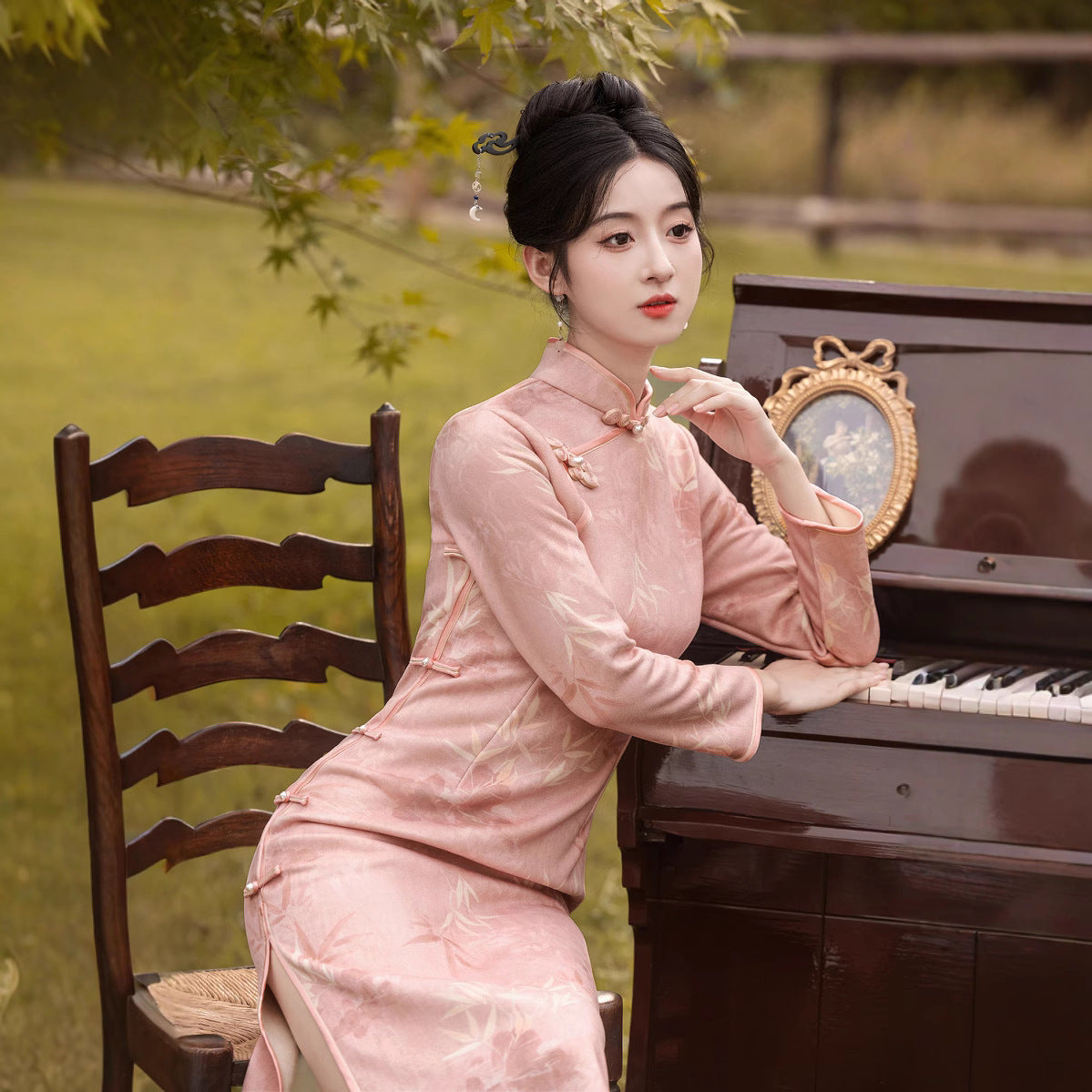 Chinese Modern Women's Qipao Dress  Jinxin 锦心 Clothing Traditional Cheongsam Autumn Winter Velvet Long Sleeves