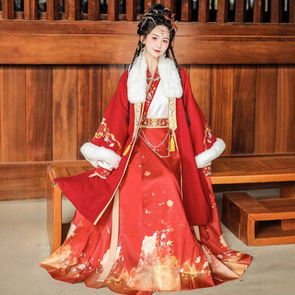 SONG Dynasty Clothing Xishuangyue 溪霜月 Women's Chinese Traditional Thicken Velvet Lunar New Year Hanfu Autumn Winter