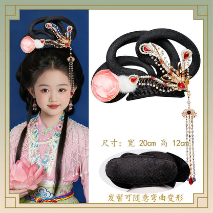 Kid's Traditional Chinese Hairstyle Wig Change 嫦娥 Hanfu Historical Royal Hairpieces