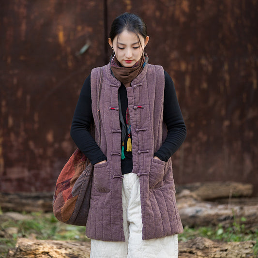 Linen Ticken Vest  Xiaosan "萧散" Han Element Clothing Women's Modern Hanfu Winter Autumn