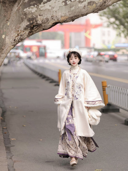 New Chinese Style Clothing Dongrihuarong 冬日花容 Women's Modern Hanfu Qing Dynasty Thicken Velvet  Autumn Winter