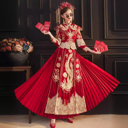 Women's Chinese Wedding Clothing Long Sleeves Phoenix Grace 凤 Attire