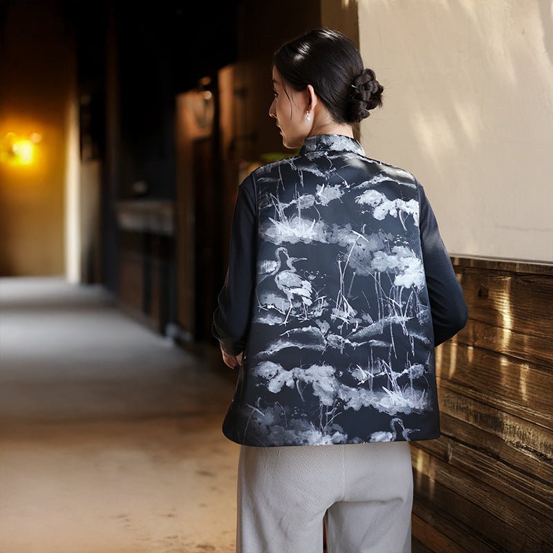 Thicken Vest Han Element Clothing Women's Moran 墨染 Modern Hanfu Thickened  Autumn Winter Spring