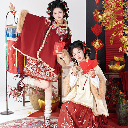 Ming Dynasty Clothing Xiaofushi 小福师 Women's Chinese Traditional Thicken Velvet Lunar New Year Hanfu Autumn Winter
