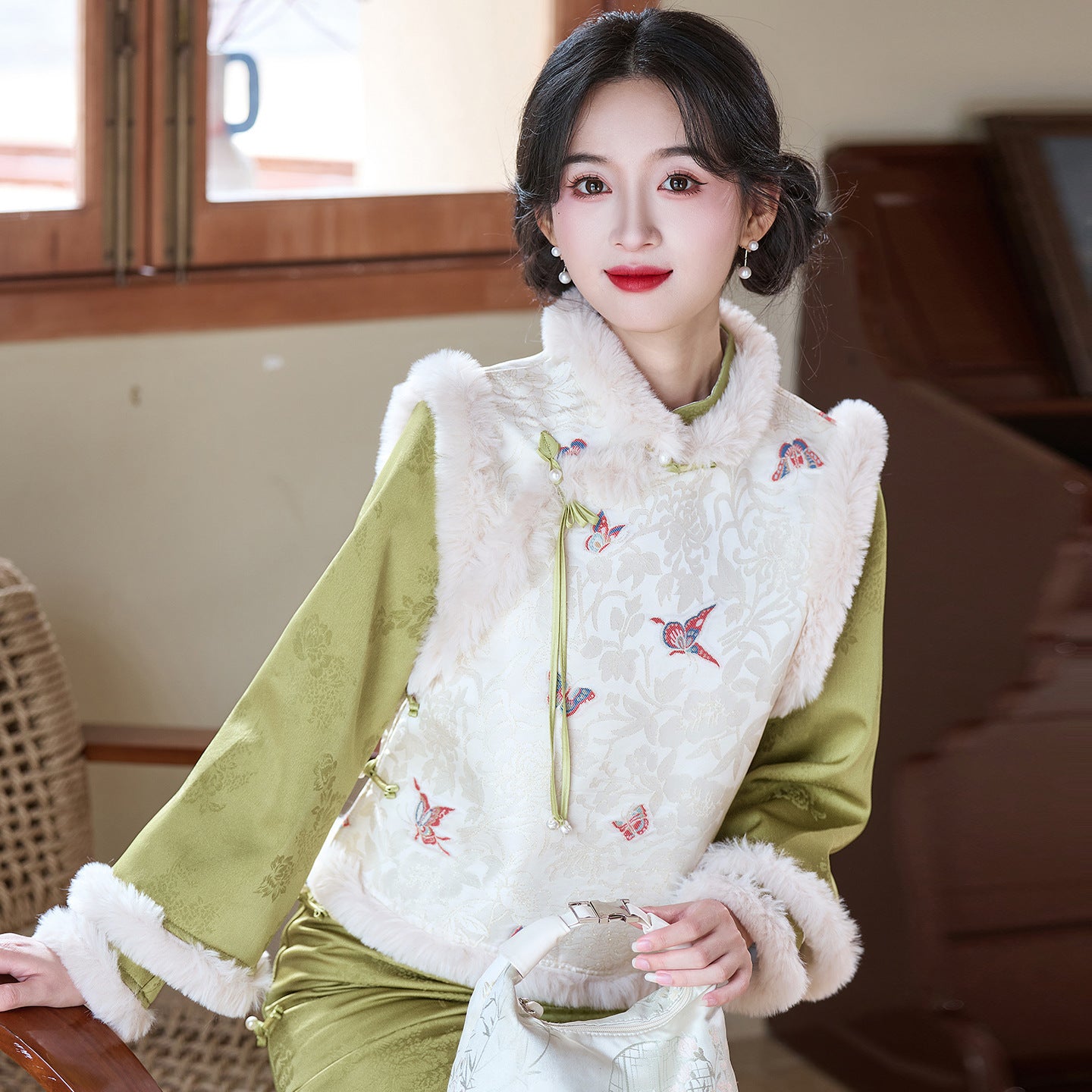 Women's Qipao Youqing 犹青 Asian Dress Chinese Thicken Modern Hanfu Clothing Velvet Cheongsam Winter Autumn