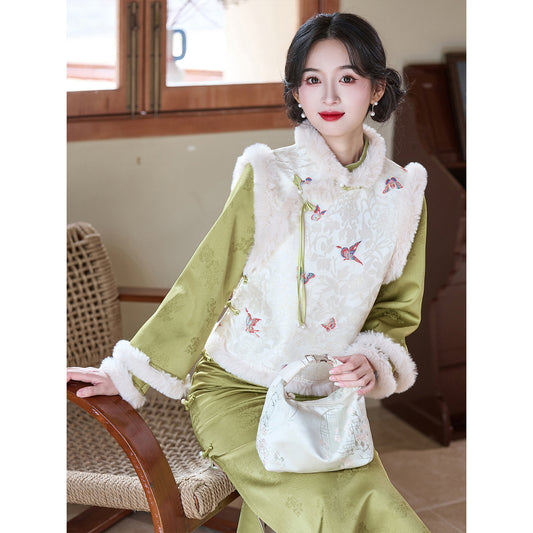 Women's Qipao Youqing 犹青 Asian Dress Chinese Thicken Modern Hanfu Clothing Velvet Cheongsam Winter Autumn