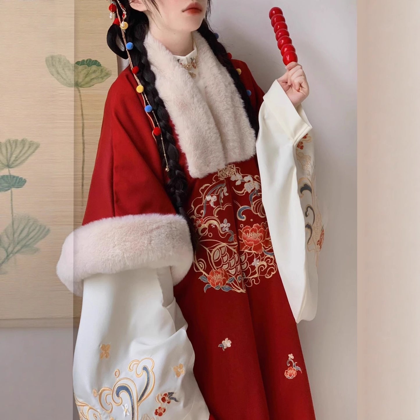 Ming Dynasty Clothing Niannianyouyu 年年有鱼 Women's Chinese Traditional Thicken Velvet Lunar New Year Hanfu Autumn Winter