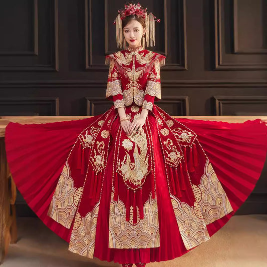 Women's Chinese Wedding Clothing Long Sleeves Phoenix Grace 凤 Attire