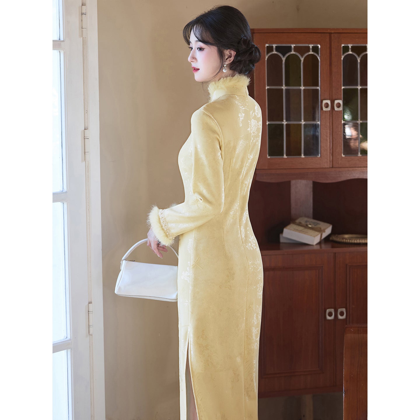 Women's Qipao Heshangting 荷上蜓 Asian Thicken Dress Chinese Modern Hanfu Clothing Velvet Cheongsam Winter