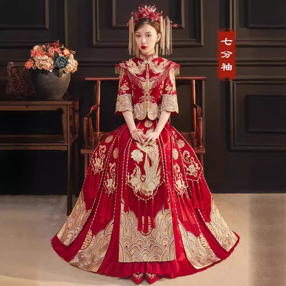 Women's Chinese Wedding Clothing Long Sleeves Phoenix Grace 凤 Attire