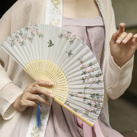 Traditional Chinese Narrow Edged Folding Translucent Fan Women Use