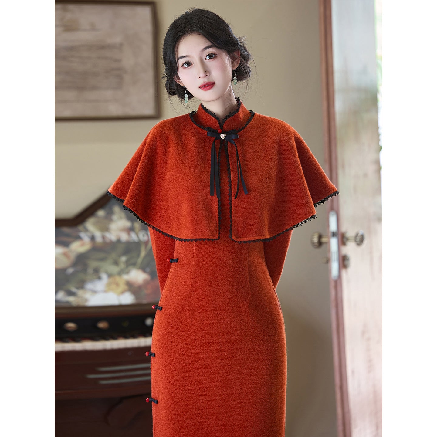 Women's Qipao Qingcheng 倾城 Asian Thicken Dress Chinese Modern Hanfu Clothing Velvet Cheongsam Winter