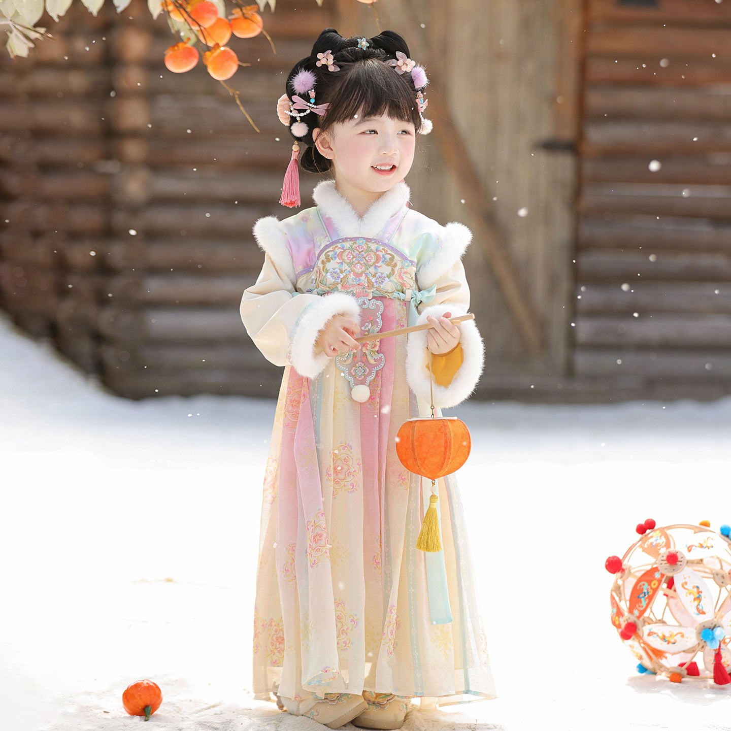Tang Dynasty Girl Velvet Ruqun Huatianhaitang 花田海棠 Children's Chinese Traditional Clothing Hanfu Suit