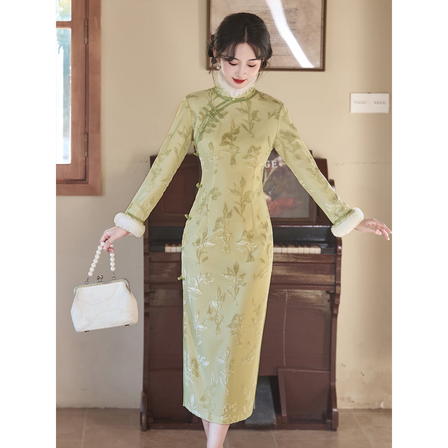 Women's Qipao Shuangbian 双边 Asian Thicken Dress Chinese Modern Hanfu Clothing Velvet Cheongsam Winter