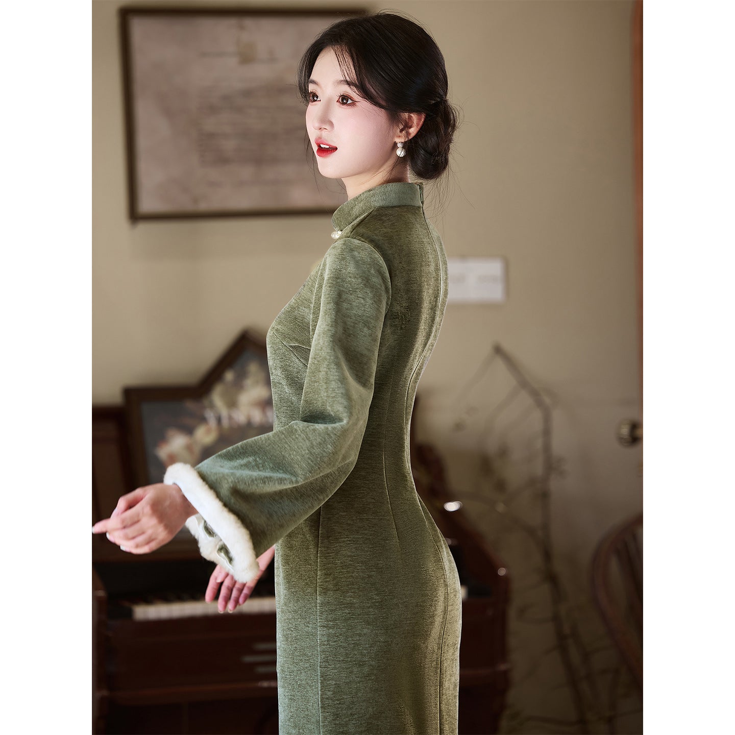 Women's Qipao Songxiang 松香 Asian Dress Chinese Thicken Modern Hanfu Clothing Velvet Cheongsam